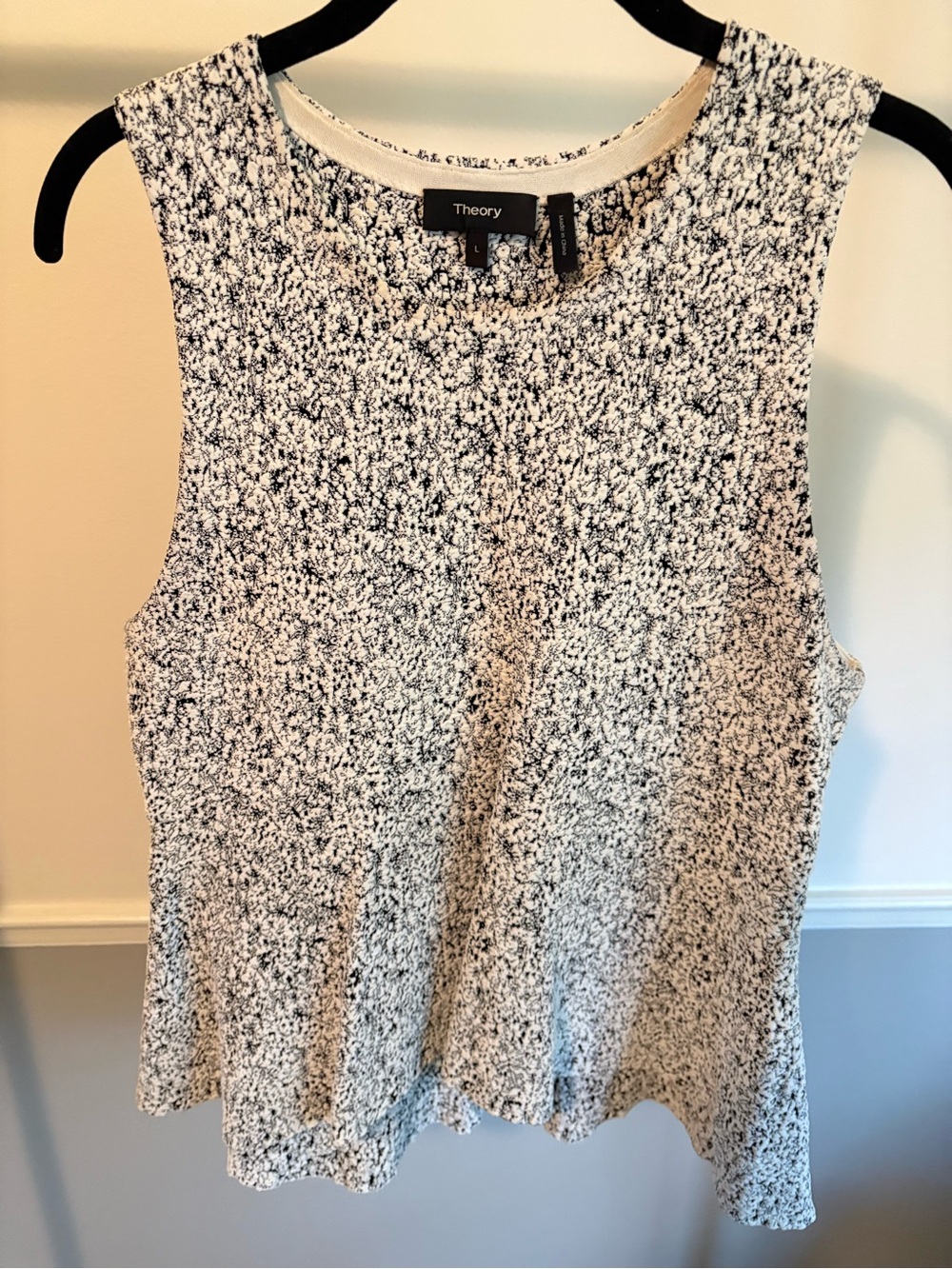 Theory Black & White Textured Knit Peplum Top